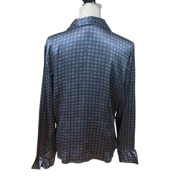Alfani 100% Silk Blouse Women’s Size 16 Geometric Print Button Down Long Sleeve - Picture 3 of 10